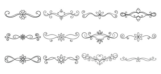 Obraz premium Text delimiters and scroll elements, Graphic underline elements, Vintage divider, vector illustration border, graphic elements