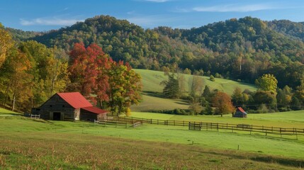 Obraz premium Scenic countryside with farmhouse and rolling hills