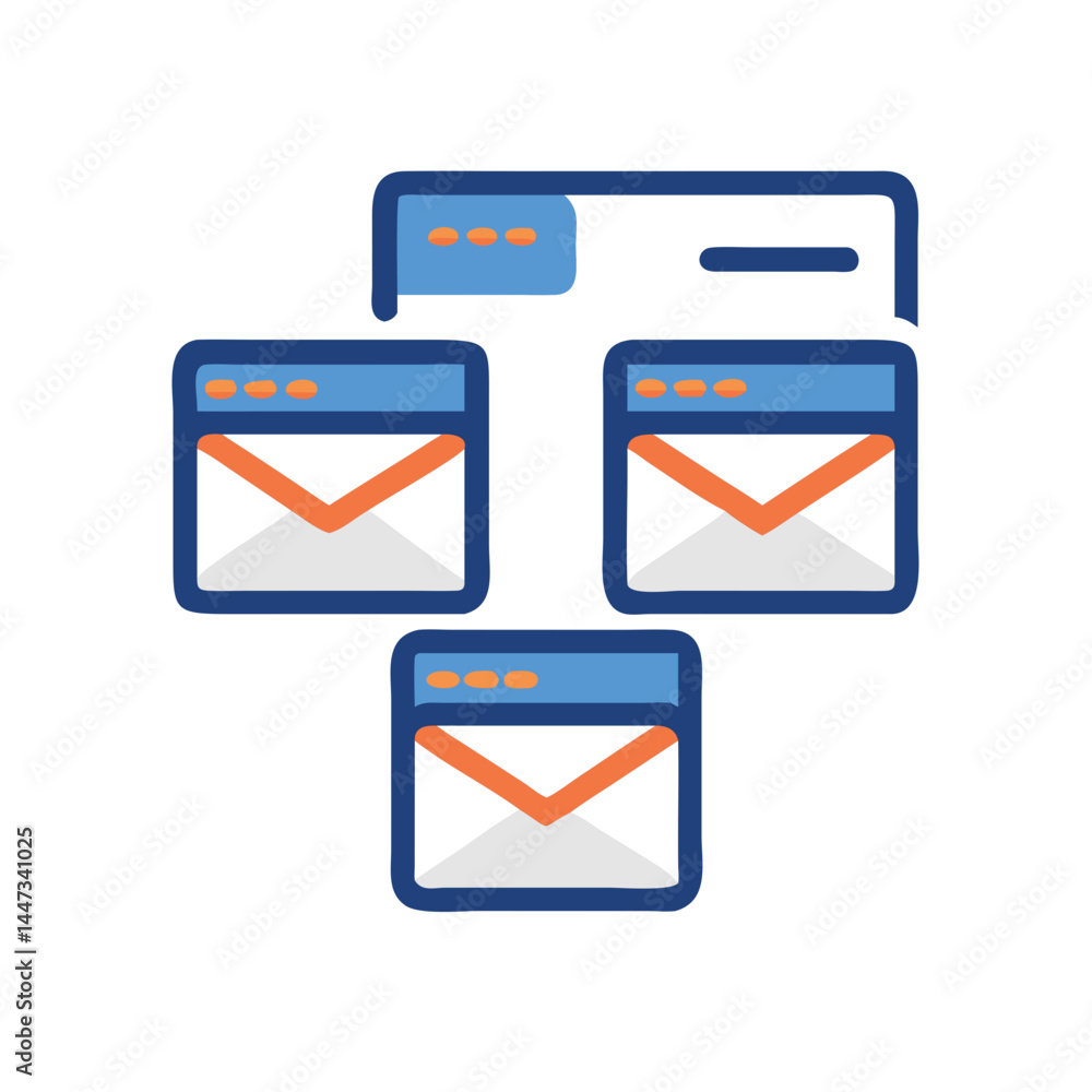 Poster Multiple Email Browser Tabs Icon Representing Email Management and Multi-tasking