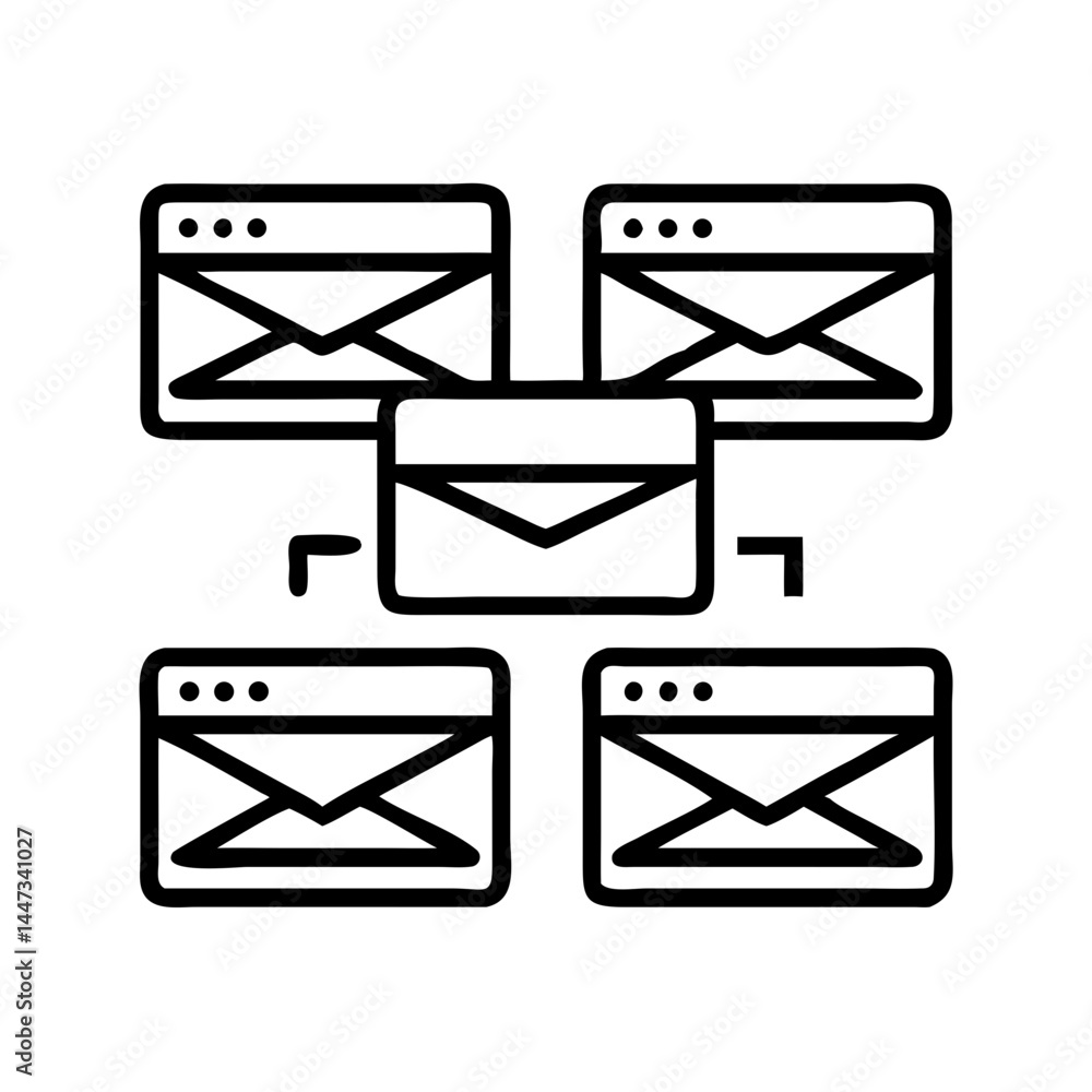 Poster Multiple Email Browser Tabs Icon Representing Email Management and Multi-tasking