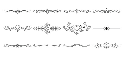 Text delimiters and scroll elements, Graphic underline elements, Vintage divider, vector illustration border, graphic elements