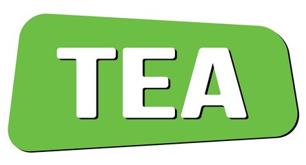 TEA text on green trapeze stamp sign.