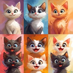 Obraz premium Playful and Colorful Cat Portraits in a Whimsical Style