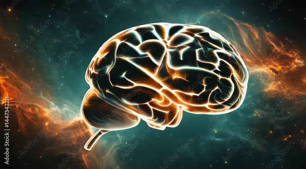 Poster human brain exploring the cosmos of consciousness and cognitive functions