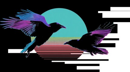 Naklejka premium Vibrant Ravens in Motion
