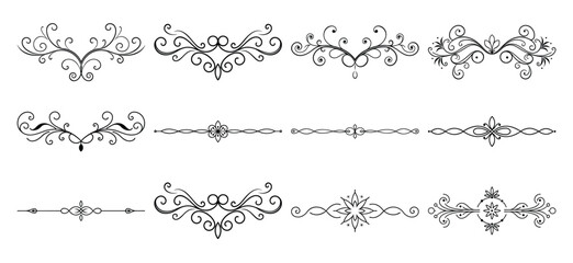 Fototapeta premium Text delimiters and scroll elements, Graphic underline elements, Vintage divider, vector illustration border, graphic elements