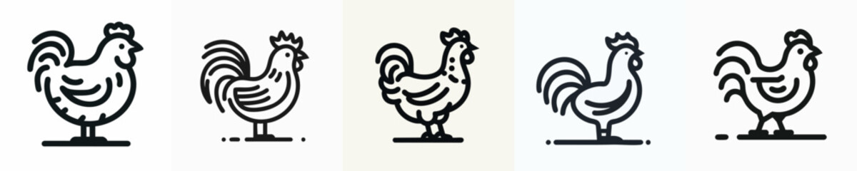 Chicken Silhouette Outline Icon – Vector Line Farm Animal