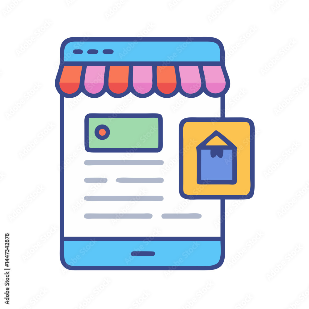 Aufkleber online store product listing overview icon representing e-commerce catalog and product display