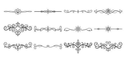 Fototapeta premium Text delimiters and scroll elements, Graphic underline elements, Vintage divider, vector illustration border, graphic elements