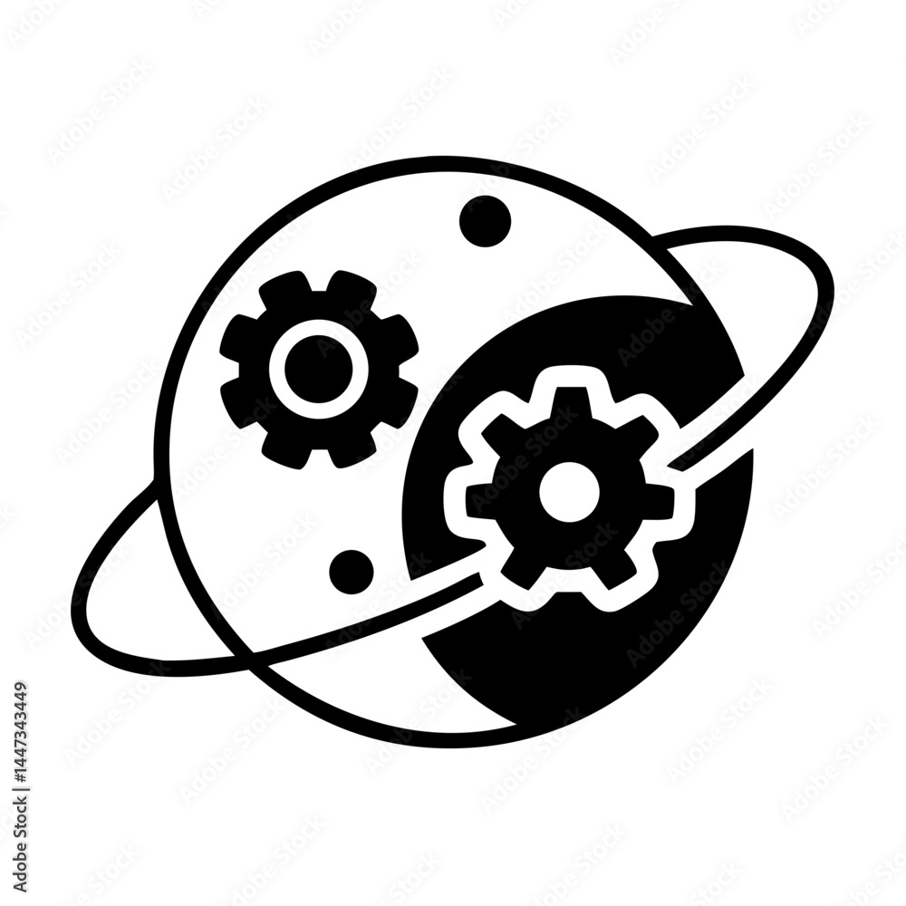 Leinwandbilder planet with gear mechanism icon representing global systems and technological progress