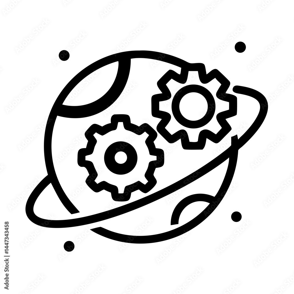Leinwandbilder planet with gear mechanism icon representing global systems and technological progress