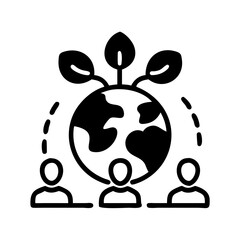 Planet with People Sprouting Icon Representing Global Growth and Community Development