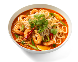 Penang Laksa - Spicy soup noodle in the Peranakan cuisine, Assam Laksa (Noddle in Tangy Fish  on a transparent background