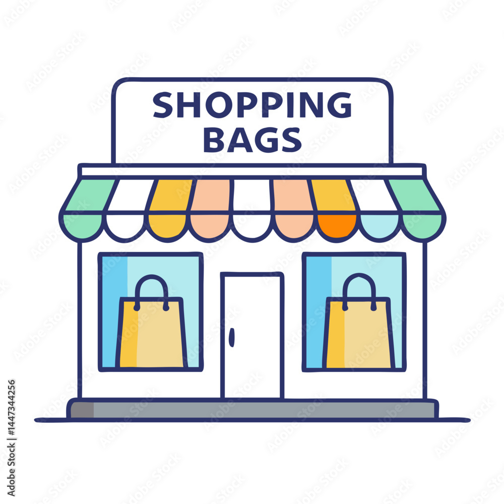 Poster retail shopfront with shopping bags icon representing consumer shopping and storefront display