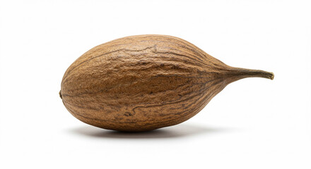 Close-up of a Single Dry Seed Pod Shows Texture and Shape on White Background