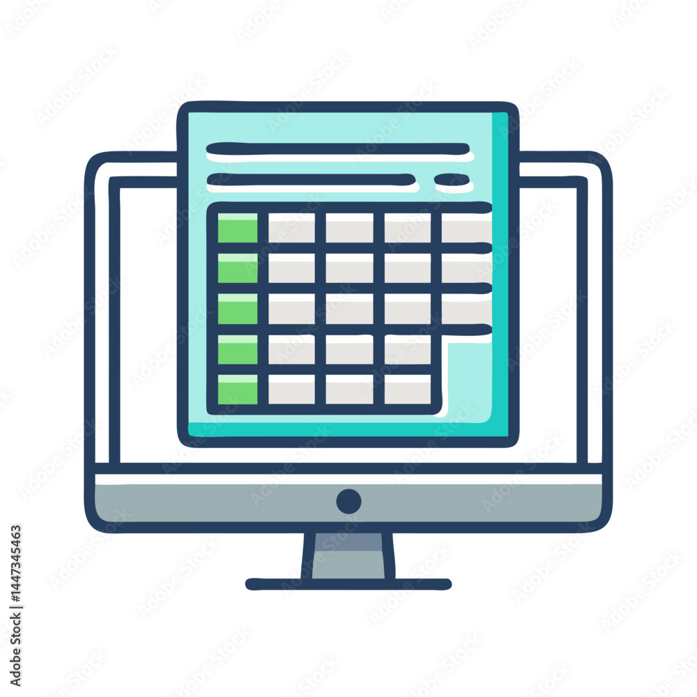 Aufkleber spreadsheet table on computer screen icon representing data organization and analysis