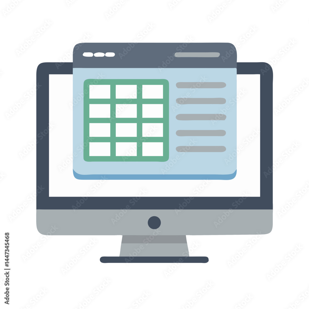 Aufkleber spreadsheet table on computer screen icon representing data organization and analysis