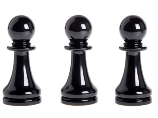 Three Black Pawns Isolated Photorealistic Image