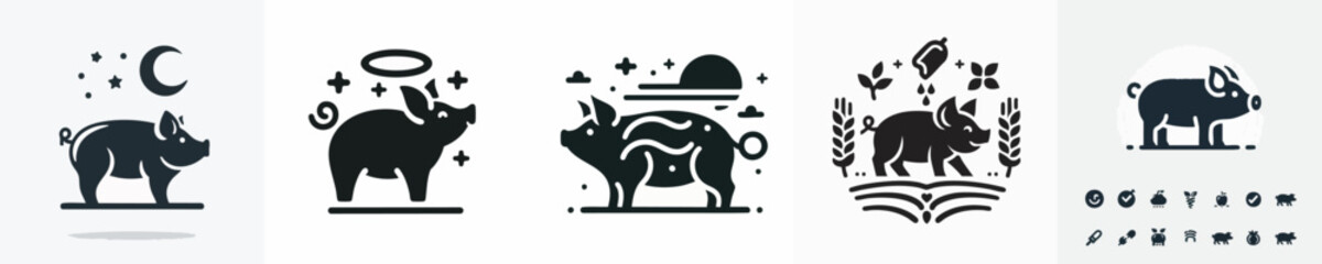 Pig Silhouette Icon – Flat Vector Farm Animal Outline