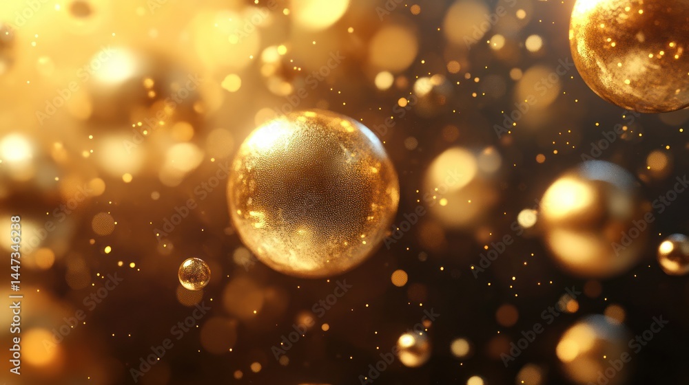 Poster radiant golden spheres floating in a shimmering ethereal space creating magic