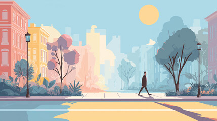 Summer City Street Walk – Flat Vector