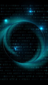Bright blue glowing tech background with binary code numbers
