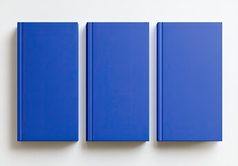 Three matching blue book covers