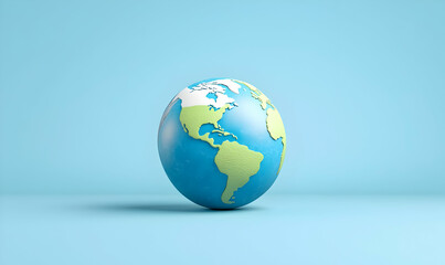 Fototapeta premium Colorful Globe on Blue Background Illustrating World Geography Concepts