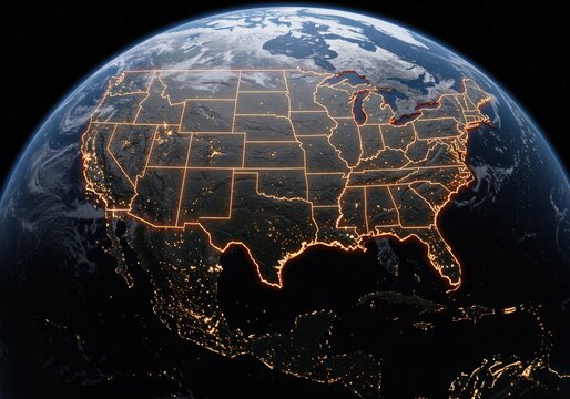 united states of america usa map flag in earth globe