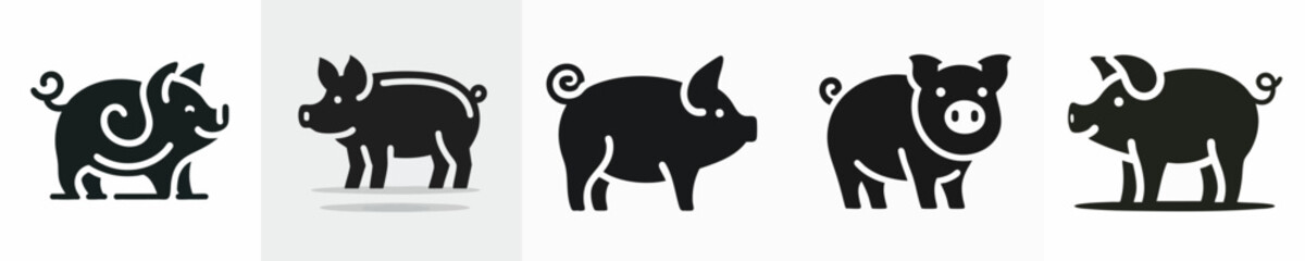 Pig Silhouette Icon – Flat Vector Farm Animal Outline