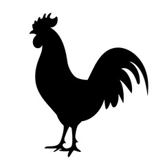 Silhouette of a Proud Rooster Standing Tall on a White Background