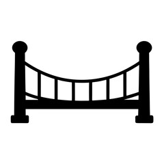 Simple black graphic of a suspension bridge over a small space