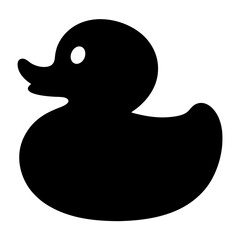 Black rubber duck silhouetted against a white background, simple and elegant