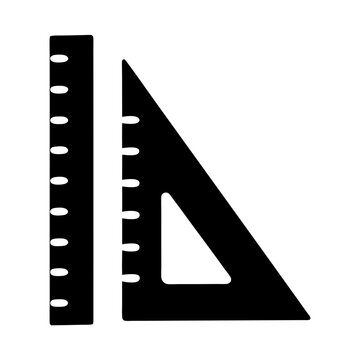 Black and white image featuring a ruler and a set square for drafting