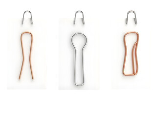 Three Isolated Metal Clips Illustration Design on White Background