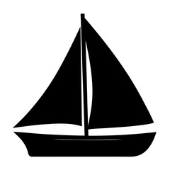 Simple black silhouette illustration of a sailboat with two sails and mast