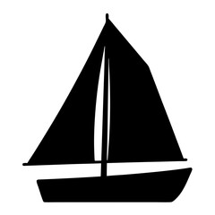 Fototapeta premium Simple black silhouette of a sailboat with a single triangular sail