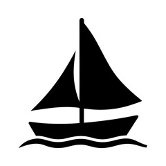 Silhouette of a sailboat gliding across the water with its sail raised high