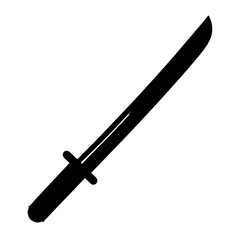Black silhouette illustration of a Japanese wakizashi or short sword isolated