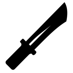 Silhouette of a machete with a long curved blade and handle