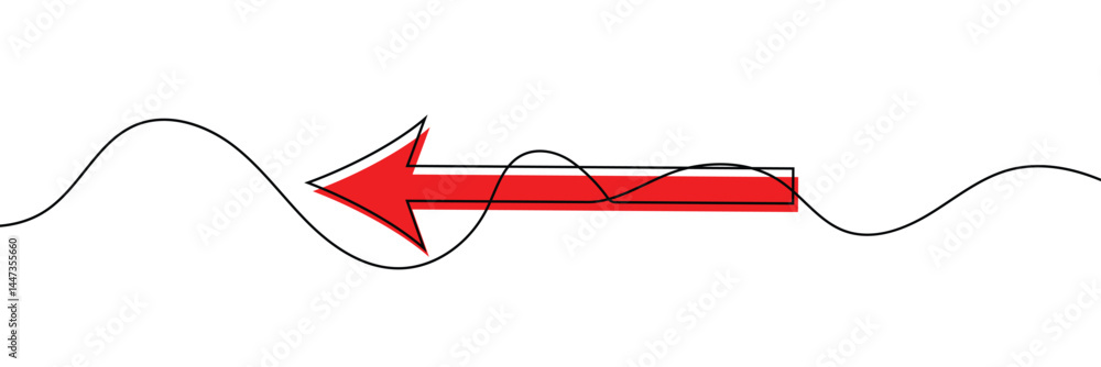 Aufkleber arrow pointing left, line continuous drawing vector. one line arrow pointing left, vector background