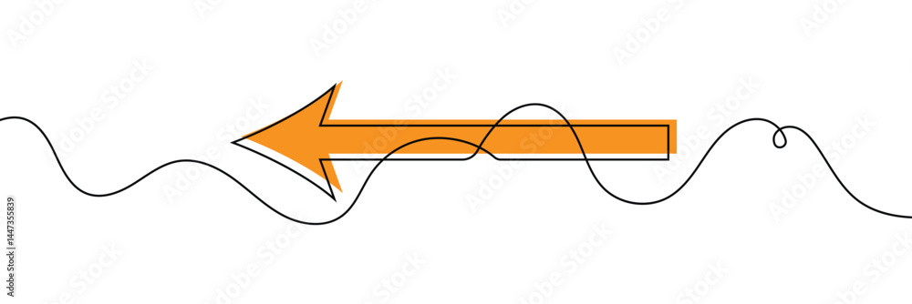 Aufkleber arrow pointing left, line continuous drawing vector. one line arrow pointing left, vector background