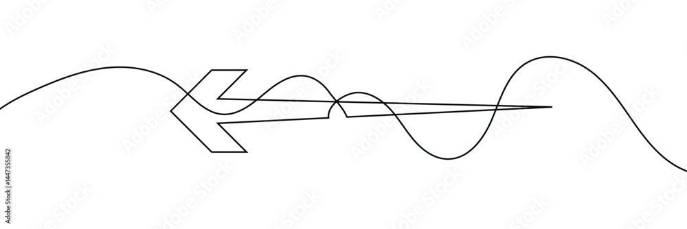 Poster arrow pointing left, line continuous drawing vector. one line arrow pointing left, vector background