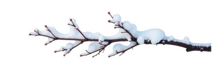 Snowy branch isolated on white background with intricate details and frosty texture, frost, isolated