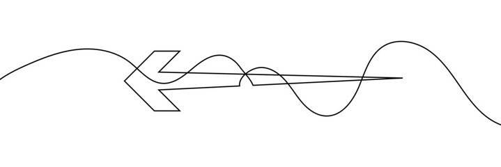Arrow pointing left, line continuous drawing vector. One line Arrow pointing left, vector background. Arrow pointing left, icon. Continuous outline of a Arrow pointing left.