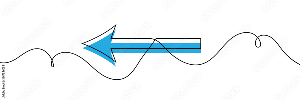Aufkleber arrow pointing left, line continuous drawing vector. one line arrow pointing left, vector background