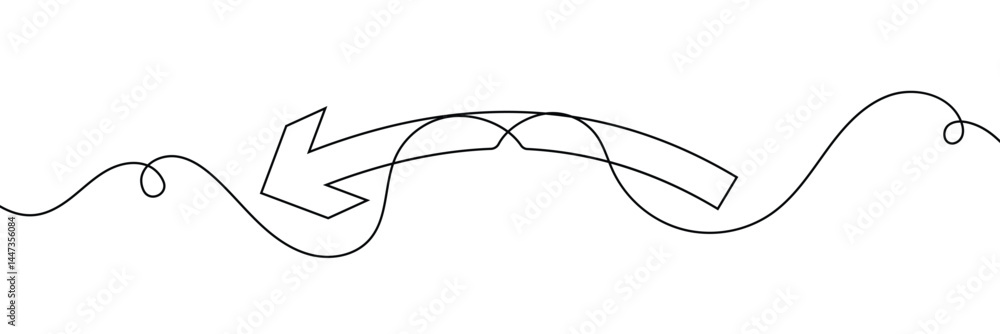 Aufkleber arrow pointing left, line continuous drawing vector. one line arrow pointing left, vector background
