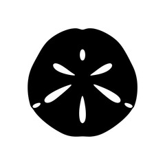 Black and white graphic of a sand dollar showing its characteristic patterns