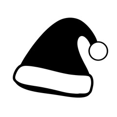 Black and White Santa Hat Icon Illustration for Holiday Season