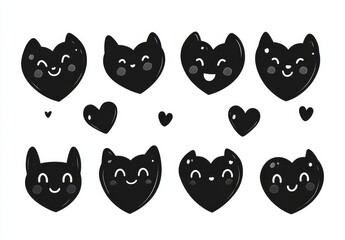 Fototapeta premium Cute black heart-shaped cat illustrations